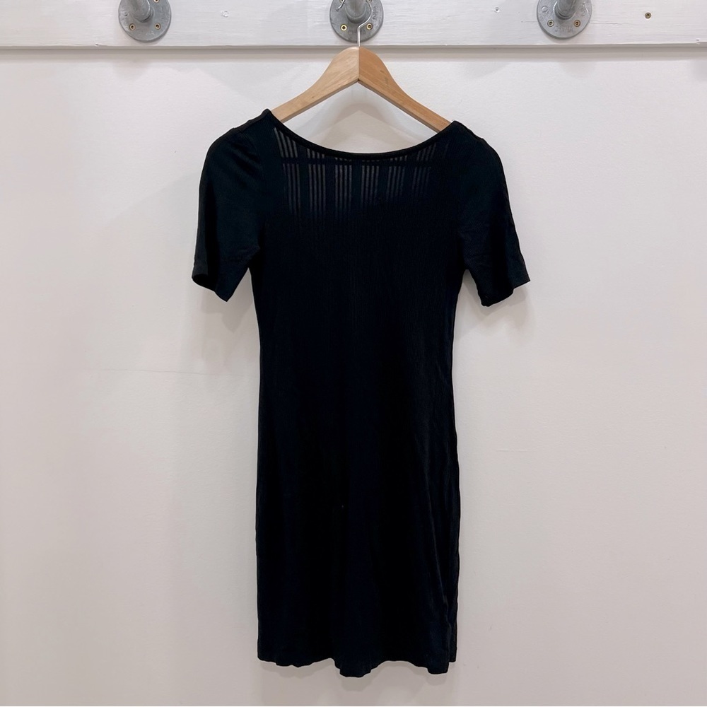 Black stretch ribbed fitted dress